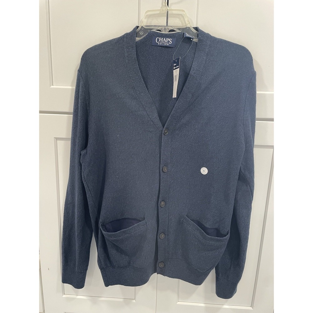 NWT Chaps Men's S Cardigan Sweater V-Neck Button Down Navy AK102